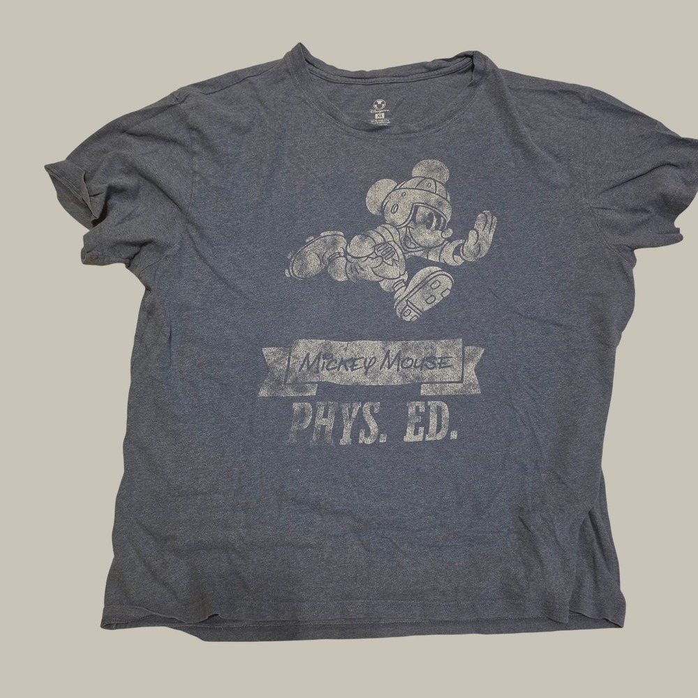 Disney Store Mickey Mouse Phys Ed Football Graphic T-Shirt Blue XL Cotton